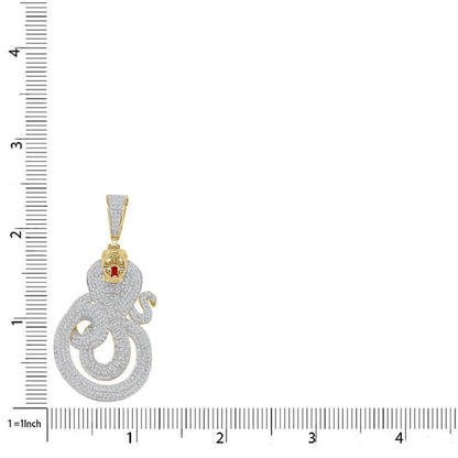 28+ Grams Real Genuine Sterling Silver Cobra Snake Evil Power Charm 14K Gold Over Simulated Diamond Mens Custom Pendent 2.35''