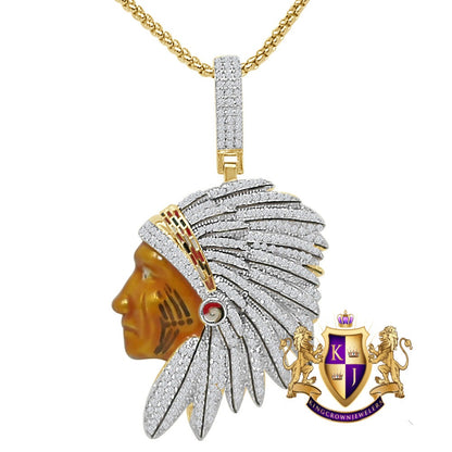 Real Genuine Sterling Silver 27+ Grams 14K Gold Over Native American Indian Apache King 2.00 Cwt. Simulated Diamond Pendant Charm Big 2.5''