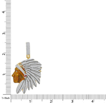 Real Genuine Sterling Silver 27+ Grams 14K Gold Over Native American Indian Apache King 2.00 Cwt. Simulated Diamond Pendant Charm Big 2.5''