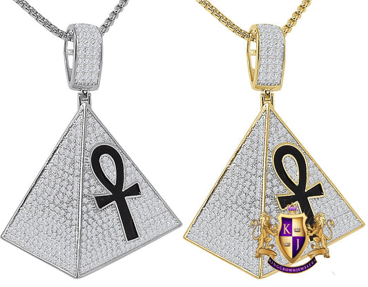 25+ Grams Real Genuine Italian Sterling Silver Ancient Egyptian Ankh Cross Pyramid Mens Charm 14K Gold Over Simulated Diamond Pendent 2.25''