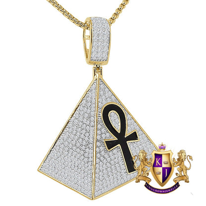 25+ Grams Real Genuine Italian Sterling Silver Ancient Egyptian Ankh Cross Pyramid Mens Charm 14K Gold Over Simulated Diamond Pendent 2.25''