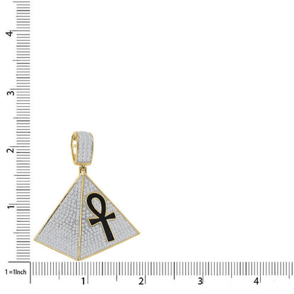 25+ Grams Real Genuine Italian Sterling Silver Ancient Egyptian Ankh Cross Pyramid Mens Charm 14K Gold Over Simulated Diamond Pendent 2.25''