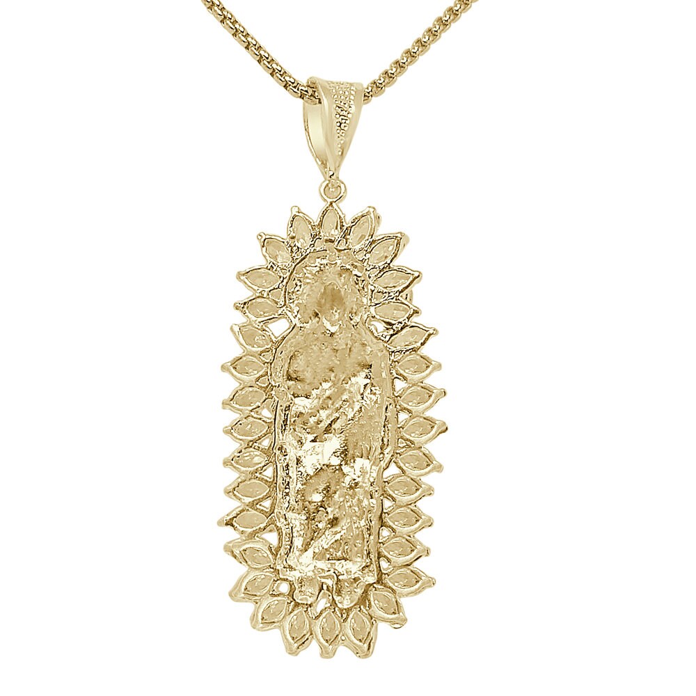 Big 2.75'' Real Sterling Silver 20+ Grams Saint Jude San Judas Tadeo Frame Charm 10K Gold Over Simulated Diamond Pendent