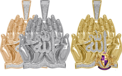 Real Genuine Authentic Natural Diamond Praying Hand Allah God Muslim Islamic Arabic Exclusive Custom Pendent 10K Gold Over Charm  23+ Grams