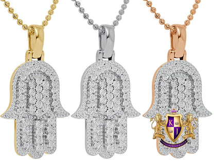 Real Genuine Authentic Diamond 0.66 Cwt. 17+ Grams Hamsa Hand of Fatima Charm 10K Solid Gold Over Jewish Religious Pendent Chain Set 1.75''