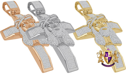 Real Genuine Sterling Silver 32+ Grams Big XL 3.5'' Jesus Face Cross Pendent Exclusive Custom Piece Simulated Diamond Religious Men's Charm