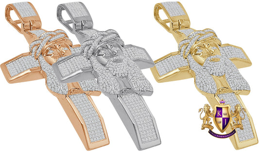 Real Genuine Sterling Silver 32+ Grams Big XL 3.5'' Jesus Face Cross Pendent Exclusive Custom Piece Simulated Diamond Religious Men's Charm