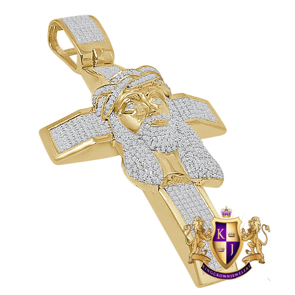 Real Genuine Sterling Silver 32+ Grams Big XL 3.5'' Jesus Face Cross Pendent Exclusive Custom Piece Simulated Diamond Religious Men's Charm