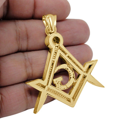 Real Genuine Authentic Diamond 0.60 Cwt 23+ Grams Freemason Masonic G Compass Unisex Pendant 10K Solid Gold Over Freemasonry Charm Big 2.5''