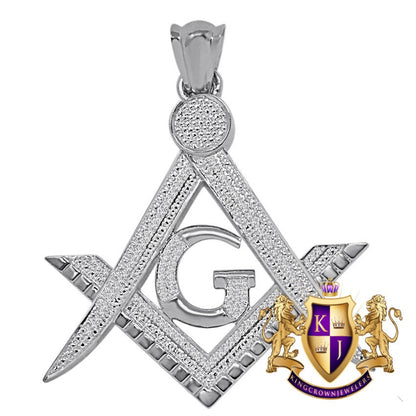Real Genuine Authentic Diamond 0.60 Cwt 23+ Grams Freemason Masonic G Compass Unisex Pendant 10K Solid Gold Over Freemasonry Charm Big 2.5''