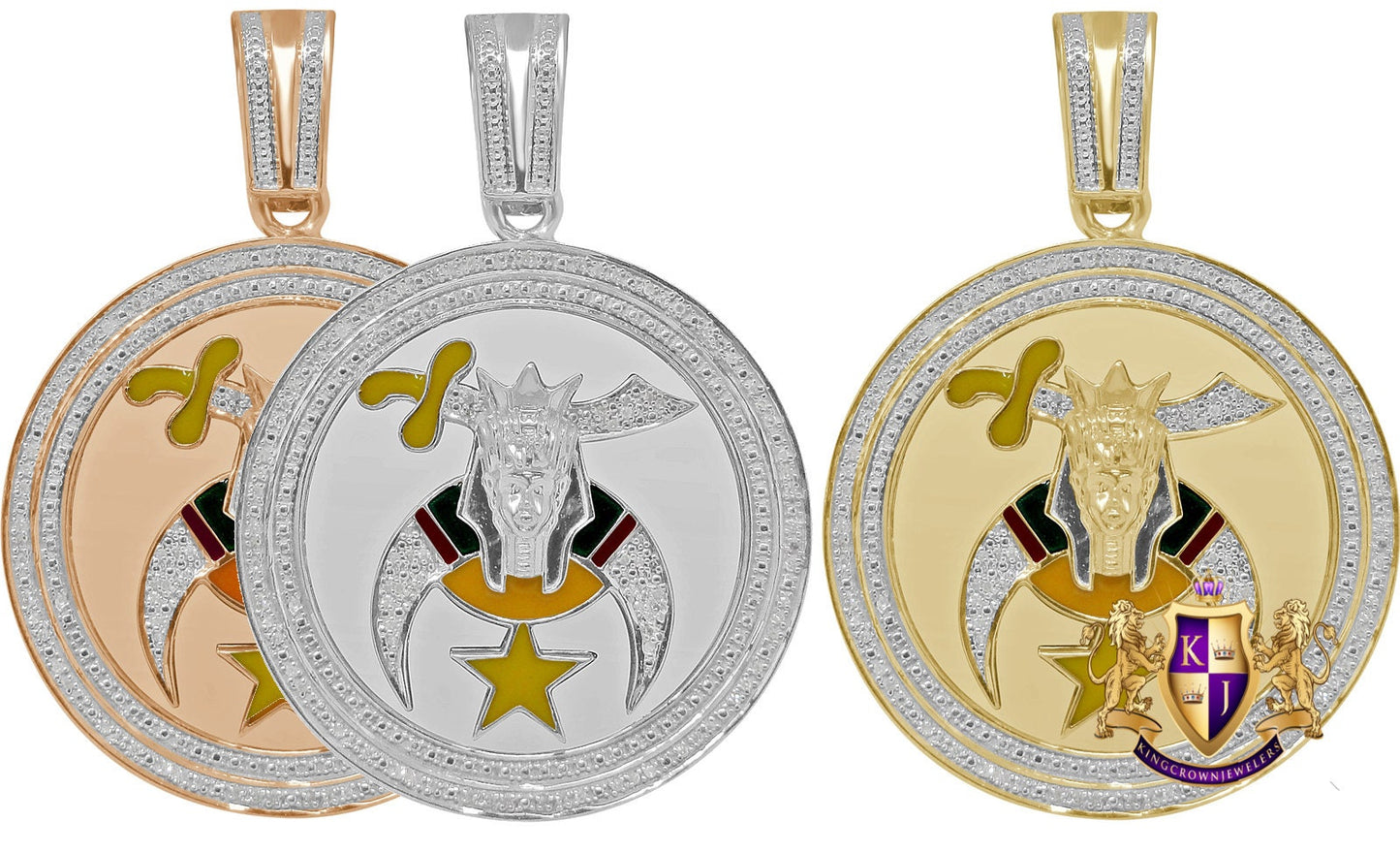 Men's Real Genuine Diamond 20+ Grams Shriners Freemasonry Masonic Freemason Pendent 10K Gold Over Charm 2.30''
