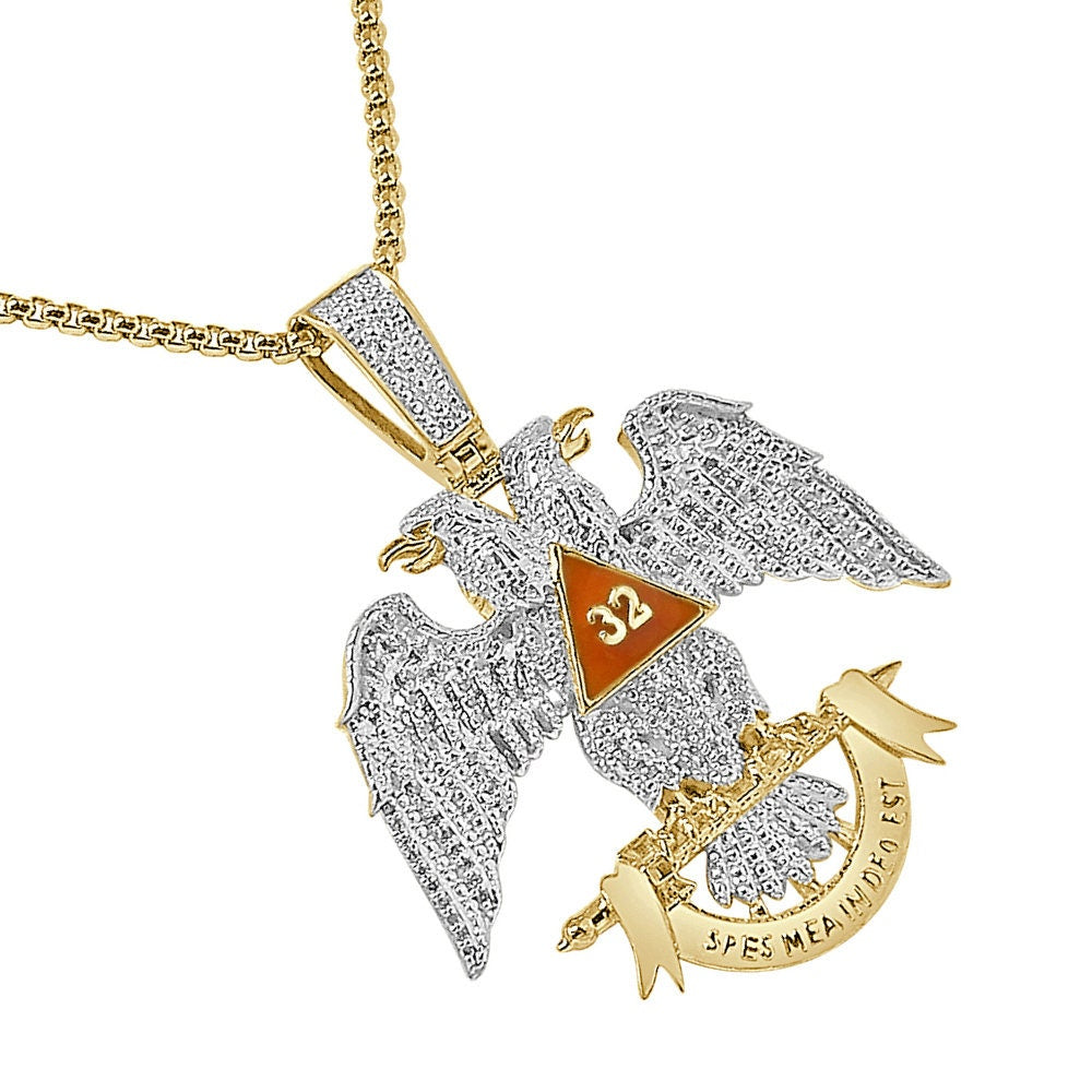 Real Genuine Authentic Diamond 24+ Grams Scottish Rite 32nd Degree Masonic Eagle Freemason Pendent Charm 2.10''