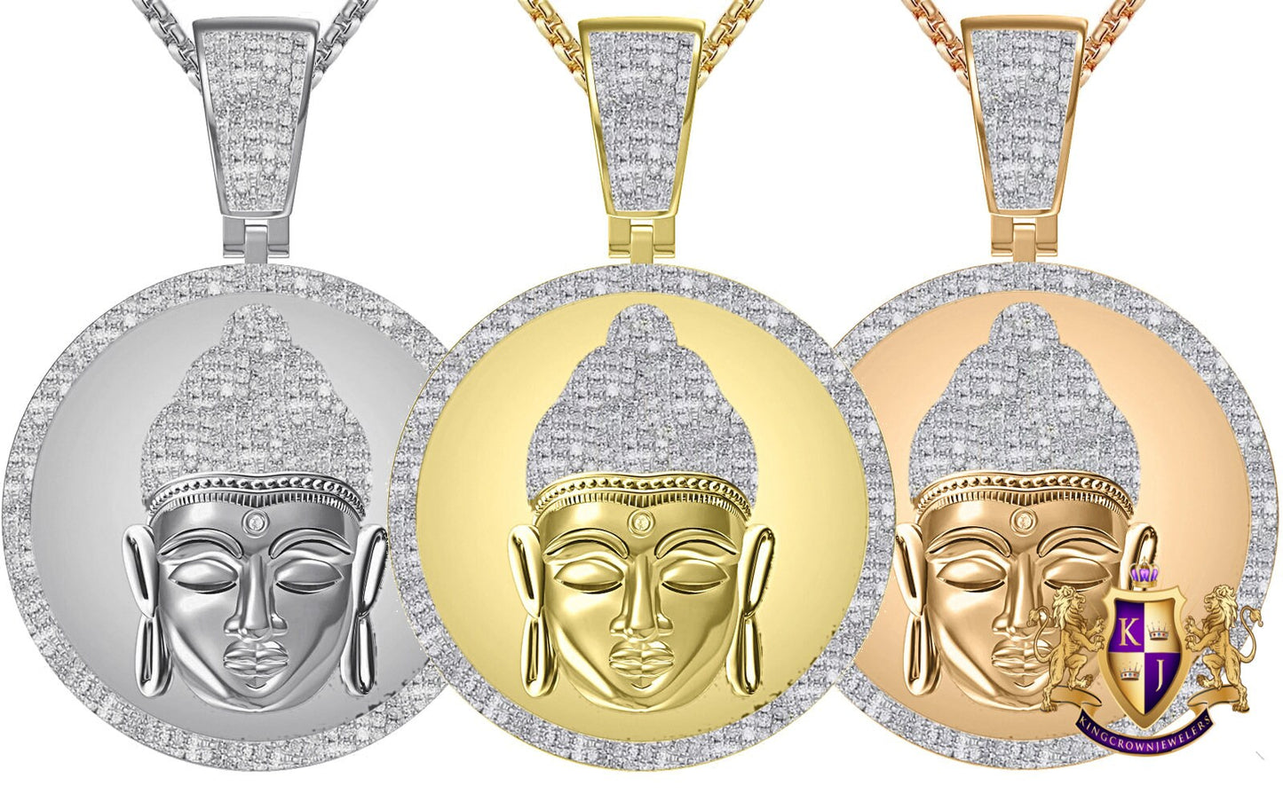 Real Genuine Diamond 0.61 Cwt. 30+ Grams Siddhartha Lord Gautama Buddha Head 10K Gold Over Buddhist Religious Pendent Medallion Charm 2.25"