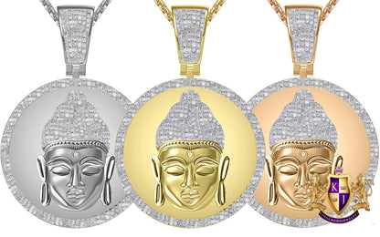 Real Genuine Diamond 0.61 Cwt. 30+ Grams Siddhartha Lord Gautama Buddha Head 10K Gold Over Buddhist Religious Pendent Medallion Charm 2.25"