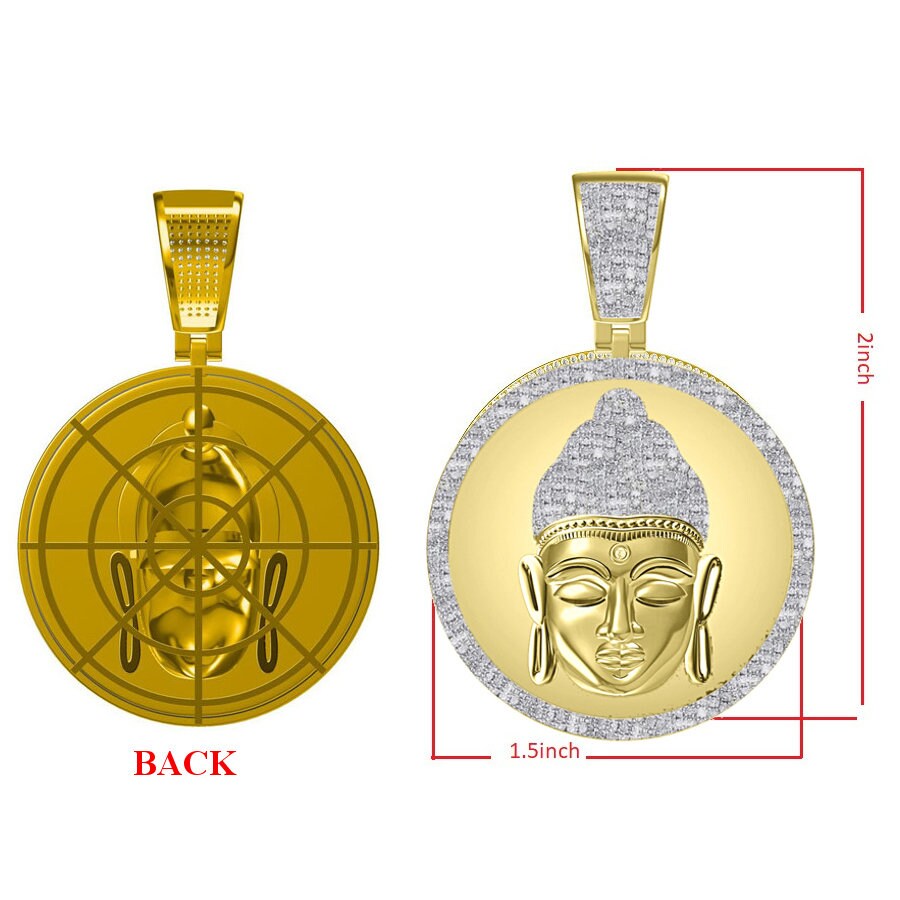 Real Genuine Diamond 0.61 Cwt. 30+ Grams Siddhartha Lord Gautama Buddha Head 10K Gold Over Buddhist Religious Pendent Medallion Charm 2.25"