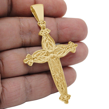 Real Genuine Authentic Diamond O.60 Cwt. 23+ Grams Jesus Christ Crucifix Holy Cross Pendant 10K Solid Gold Over Religious Charm Big 3.5''