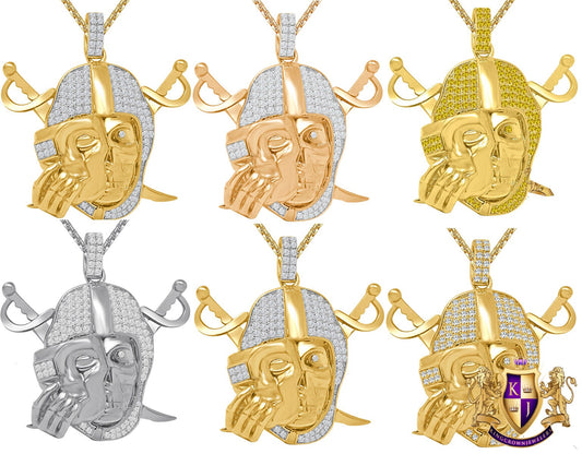 Real Genuine Sterling Silver 25+ Grams Simulated Diamond 14K Gold Over Oakland Raiders Men's Custom Collectable Charm Sports Pendant 1.80"