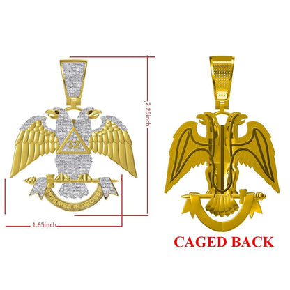 Real Diamond 0.60 Cwt. 25+ Grams Scottish Rite 32nd Degree Master Freemasons Double Headed Eagle Masonic Charm 10K Gold Over Pendent 2.25''