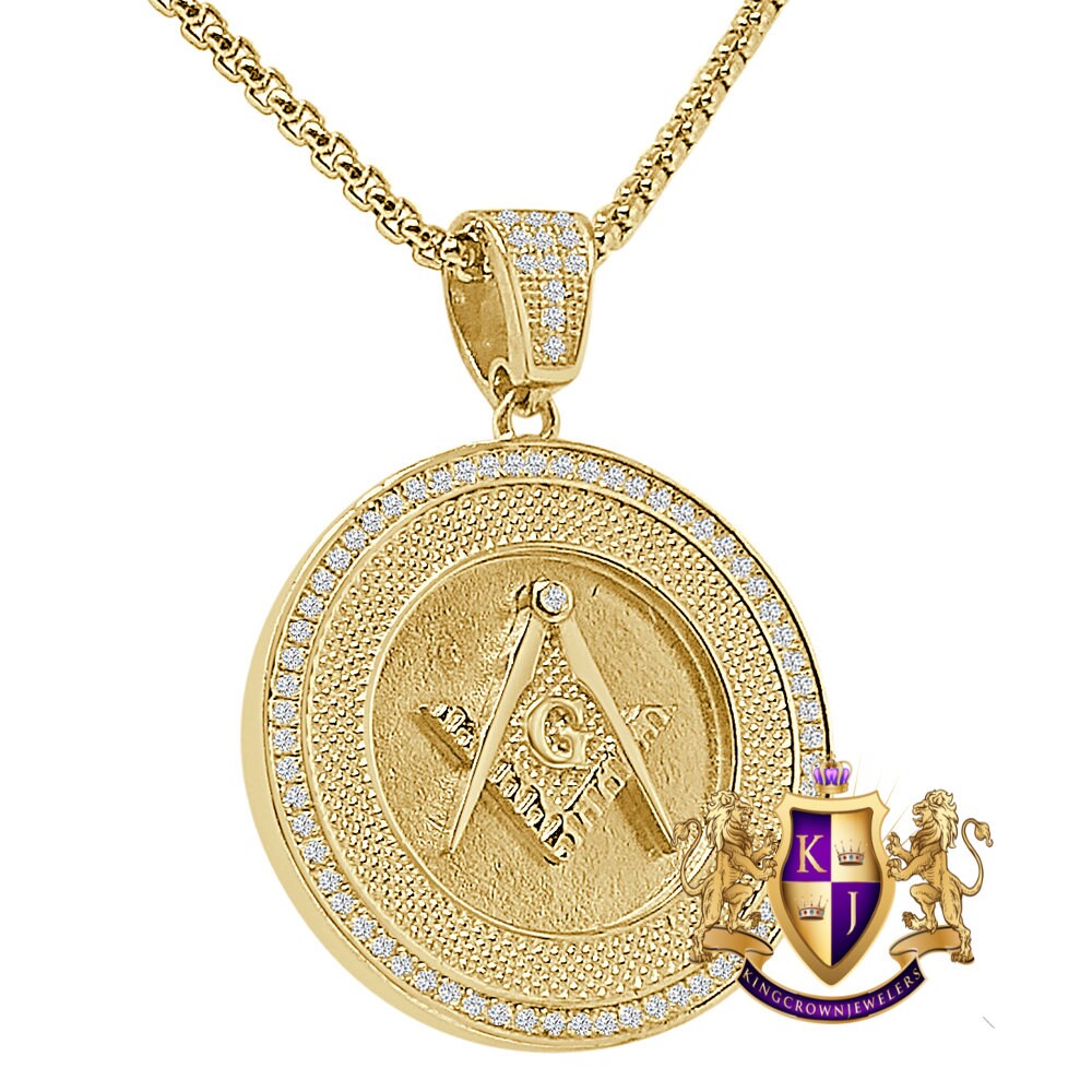 Real Genuine Sterling Silver 20+ Grams 14K Gold Over Simulated Diamond G Compass Masonic Freemason Pendent Charm