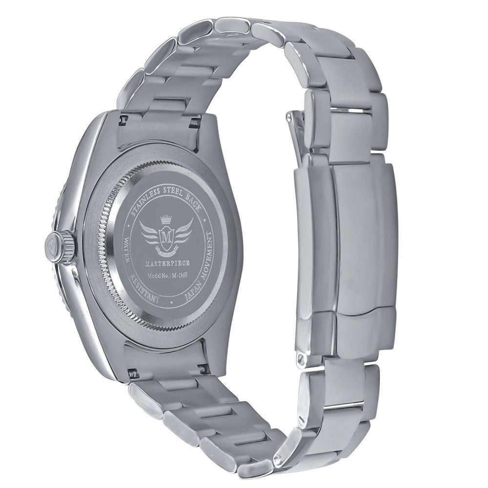 Solid Stainless Steel Fully AUTOMATIC 18K White Gold Tone Simulated Diamond 40mm Men's Luxury Watch W/Date Function