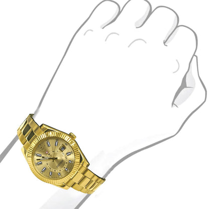 Solid Stainless Steel Fully AUTOMATIC 18K Yellow Gold Finish Simulated Diamond 40mm Men's Luxury Watch W/Date Function
