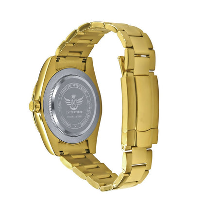 Solid Stainless Steel Blue Sapphire Dial Face Fully AUTOMATIC 18K Yellow Gold Tone Simulated Diamond 40mm Men's Luxury Watch W/Date Function