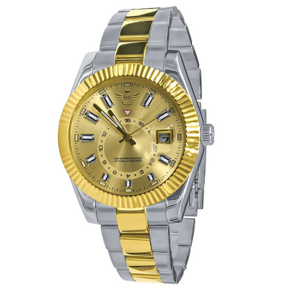 Solid Stainless Steel Fully AUTOMATIC 18K 2 Tone Gold Finish Simulated Diamond 40mm Men's Luxury Watch W/Date Function