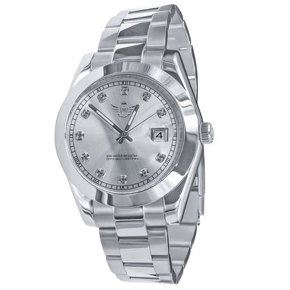 Men's Solid Full Stainless Steel AUTOMATIC 18K White Gold Tone Simulated Diamond 40mm Watch W/Date Function