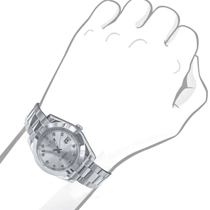 Men's Solid Full Stainless Steel AUTOMATIC 18K White Gold Tone Simulated Diamond 40mm Watch W/Date Function