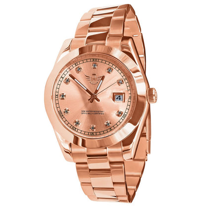 Men's Solid Full Stainless Steel AUTOMATIC 18K Rose Gold Copper Tone Simulated Diamond 40mm Watch W/Date Function