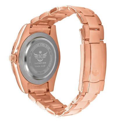Men's Solid Full Stainless Steel AUTOMATIC 18K Rose Gold Copper Tone Simulated Diamond 40mm Watch W/Date Function