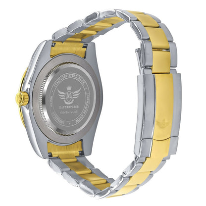 Men's Solid Full Stainless Steel AUTOMATIC 18K 2 Tone Gold Finish Copper Tone Simulated Diamond 40mm Watch W/Date Function