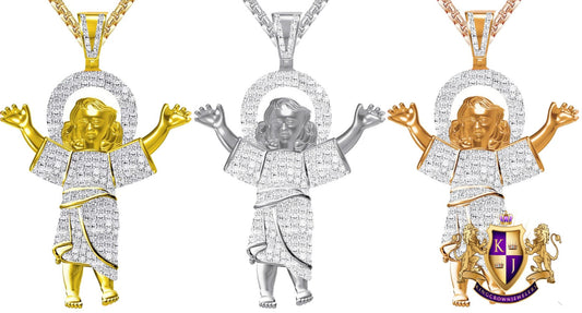 Real Genuine Diamond 20 + Grams 10K Gold Over Baby Jesus Christ Holy Infant of Santo Nino De Atocha Divine Divino Charm Pendent 2.50''