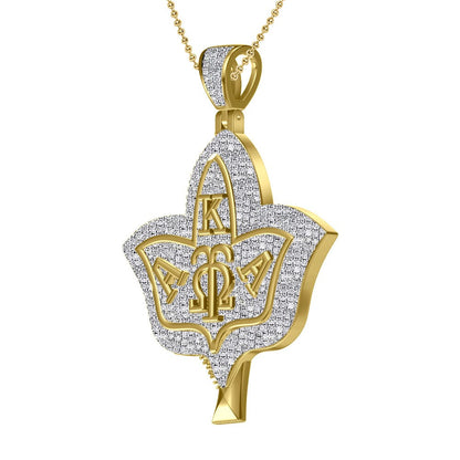 Real Genuine Authentic Diamond Alpha Kappa Alpha AKA Ivy Leaf Omega Symbols Unisex Custom Pendant 10K Solid Gold Over Charm Chain Set 2''