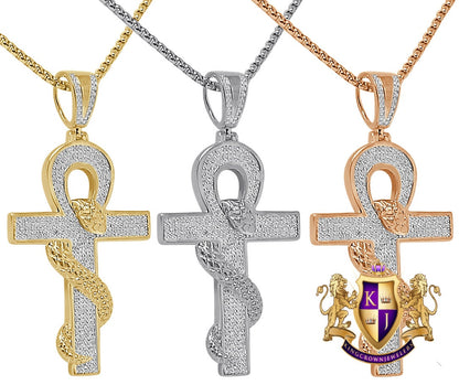 Real Genuine Diamond 21+ Grams Egyptian Ankh Cross King Cobra Snake Evil Power Charm 10K Gold Over Unisex Custom Pendent 2.5''