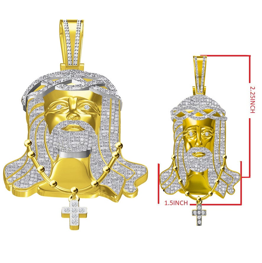 Real Genuine Authentic Diamond 29+ Grams Jesus Christ Face Piece Wearing Neckless Cross 10K Gold Over Exclusive Custom Pendent Charm 2.35"