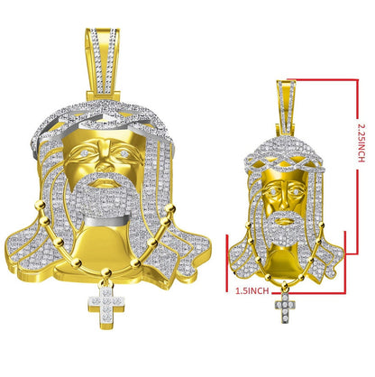 Real Genuine Authentic Diamond 29+ Grams Jesus Christ Face Piece Wearing Neckless Cross 10K Gold Over Exclusive Custom Pendent Charm 2.35"