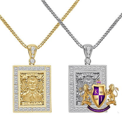 100% Real 10K Solid Yellow Gold Jesús Malverde Sinaloa Narco-Saint Square Frame Pendent Charm Small 1.25'' + Free Chain