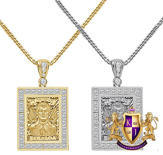 100% Real 10K Solid Yellow Gold Jesús Malverde Sinaloa Narco-Saint Square Frame Pendent Charm Small 1.25'' + Free Chain