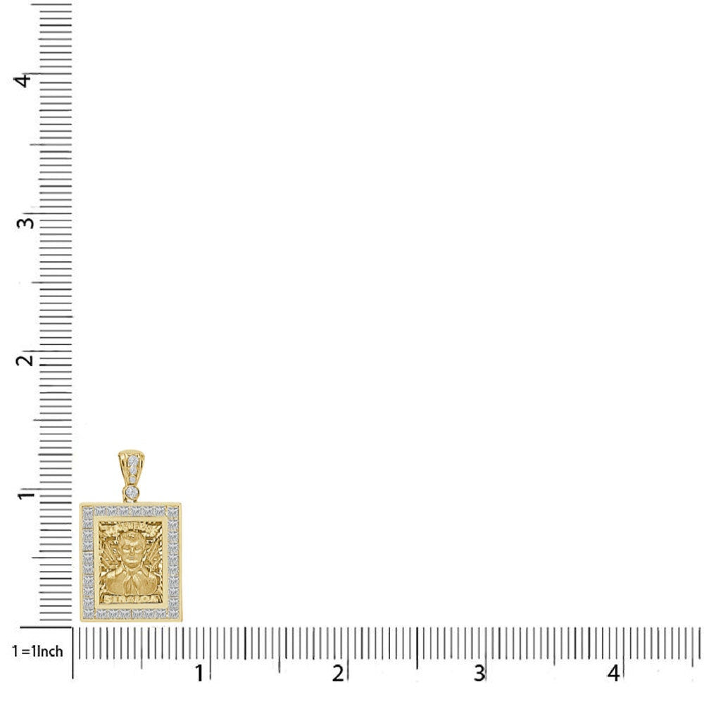 100% Real 10K Solid Yellow Gold Jesús Malverde Sinaloa Narco-Saint Square Frame Pendent Charm Small 1.25'' + Free Chain