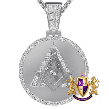 Real Diamond 0.60 Ct. All Seeing Providence Eye Masonic G Compass Freemason Illuminati Medallion 10K Gold Over Charm Pendent 35+ Grams 2.50"