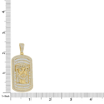 26+ Grams Big 2.35'' 14K Gold Over Baguette/Round Cut Simulated Diamond Jesus Christ Face Piece Dog Tag Frame Pendent Custom Charm Chain Set