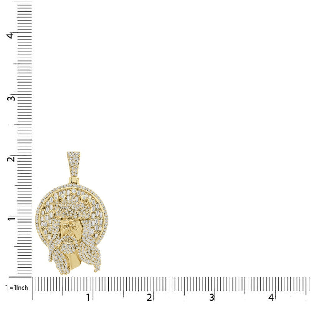 Baguette 25+ Grams 14K Gold Over Simulated Diamond Jesus Christ Face Piece Cross Pendent Custom Charm Chain Set 2.10''