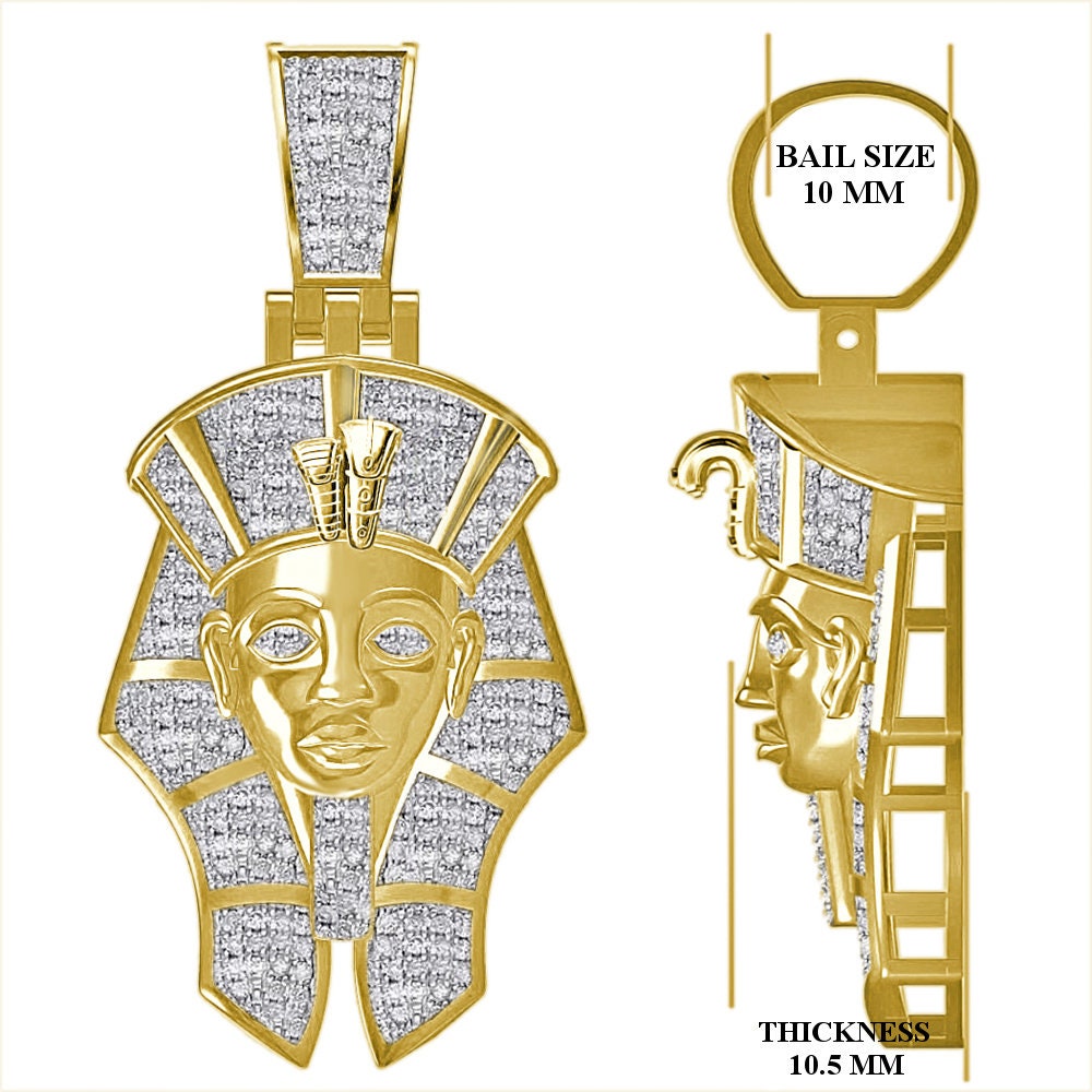 Real Genuine Diamond 0.60 Cwt. 24+ Grams Egyptian King Tut Pharaoh Ramesses Mummy Charm Cobra Snake Evil Power 10K Gold Over Pendant 2''