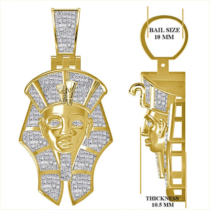Real Genuine Diamond 0.60 Cwt. 24+ Grams Egyptian King Tut Pharaoh Ramesses Mummy Charm Cobra Snake Evil Power 10K Gold Over Pendant 2''