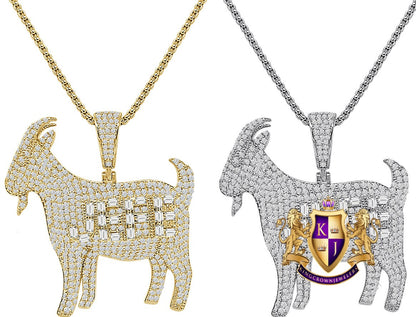 Baguette 30+ Grams Simulated Diamond 14K Gold Over GOAT Greatest Of All Time Charm Pendant Chain Set 2''
