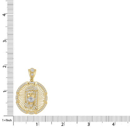 100% 10K Real Solid Yellow Gold Jesus Face Piece Medallion Simulated Diamond Pendent Charm + Free Chain