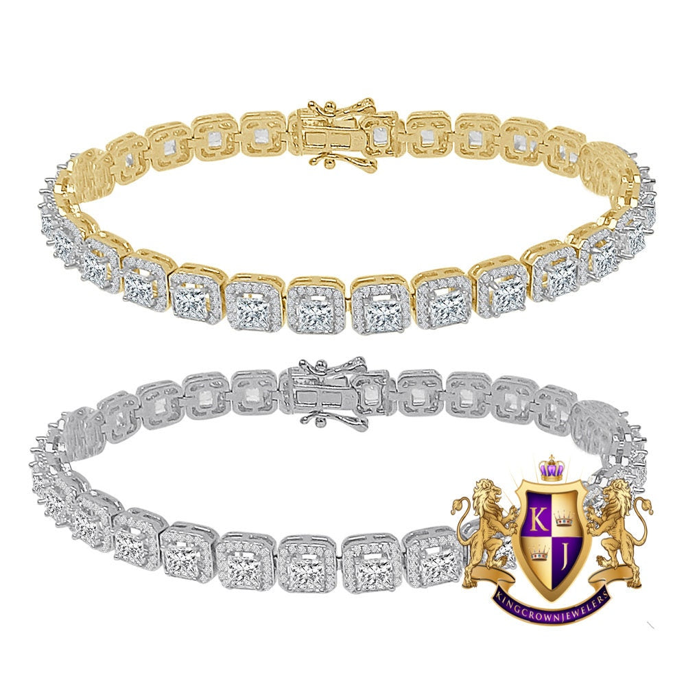 Solitaire Real Genuine Sterling Silver Crystal Clear Zirconia 14K Gold Over Simulated Diamond Unisex 6 mm Tennis Link Bracelet 7.5''