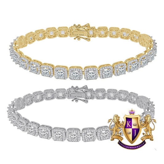 Solitaire Real Genuine Sterling Silver Crystal Clear Zirconia 14K Gold Over Simulated Diamond Unisex 6 mm Tennis Link Bracelet 7.5''
