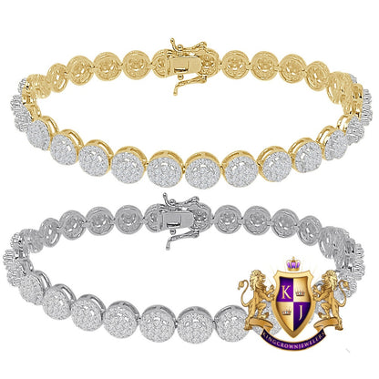 Real Genuine Sterling Silver 14K Gold Over Simulated Diamond 7 mm Flower Cluster Tennis Link Bracelet 7.5'' Unisex